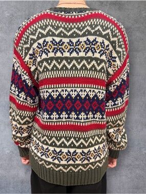 Classic Fair Isle Crewneck Sweater - Olive/Red/Blue